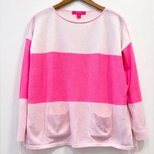 Lilly Pulitzer Pink White Colorblock Tassel Sweater XS Pockets Lightweight Knit